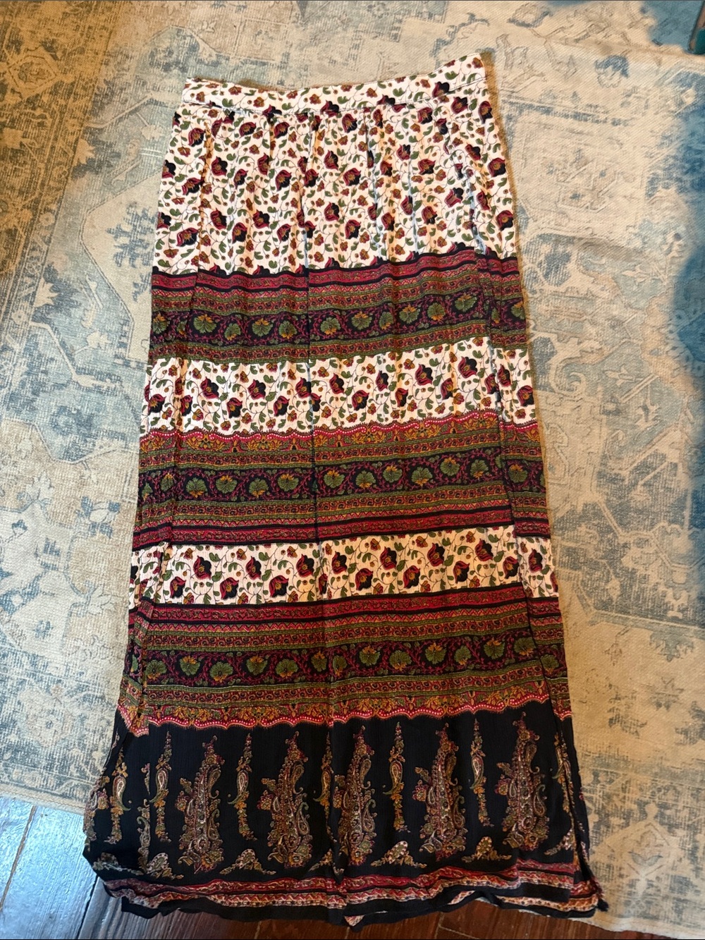 EARTHBOUND White Floral & Black Paisley Stripe Maxi Skirt